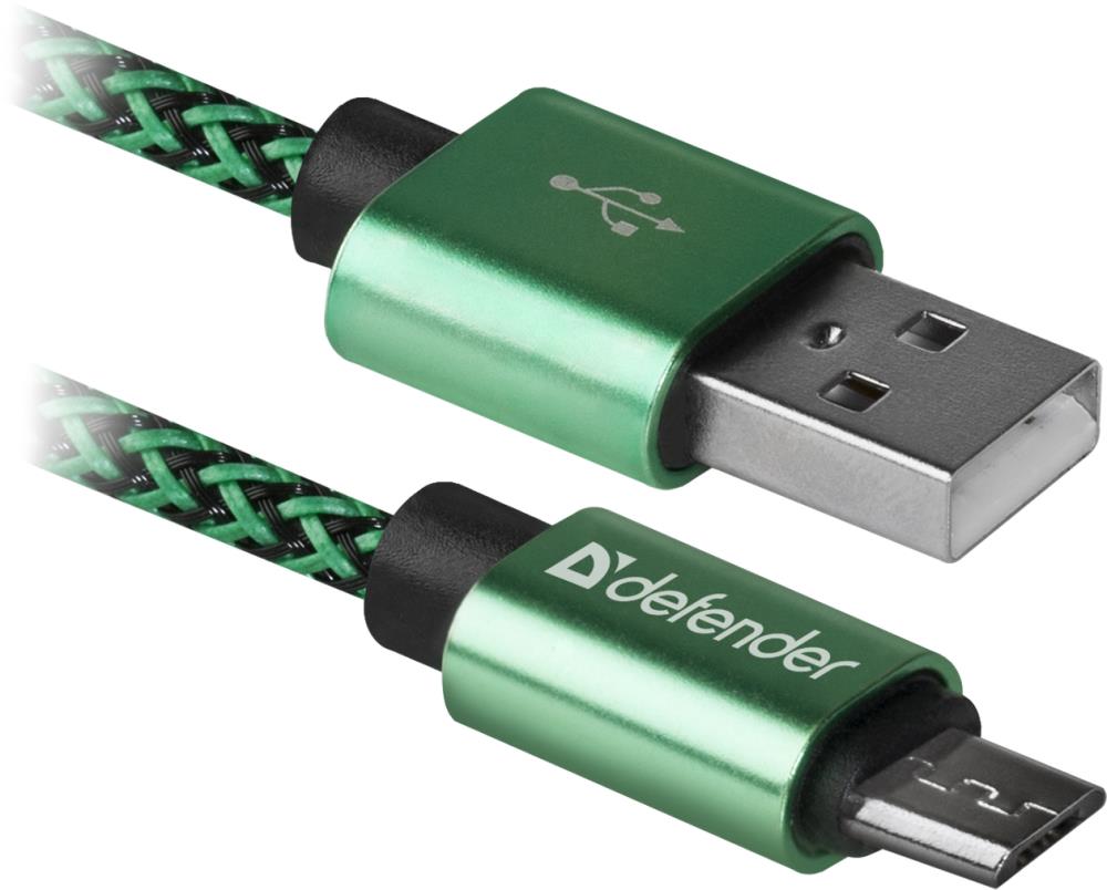 Кабель USB2.0/MICRO-USB 1M GREEN USB08-03T 87804 DEFENDER - оптом у дистрибьютора ELKO